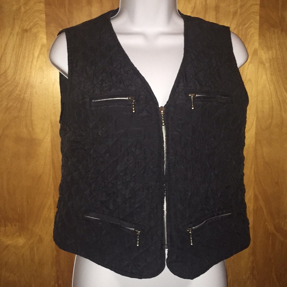 De Rotchild Black Gray Quilted Silk Vest Size Medium